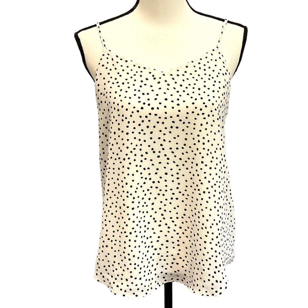 Pink Rose Womens Juniors Cami Tank Top Sz Small White Black Polka Dot